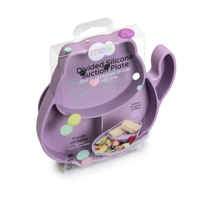 Plato de silicona para bebés Melii™ con succión y divisiones de gato