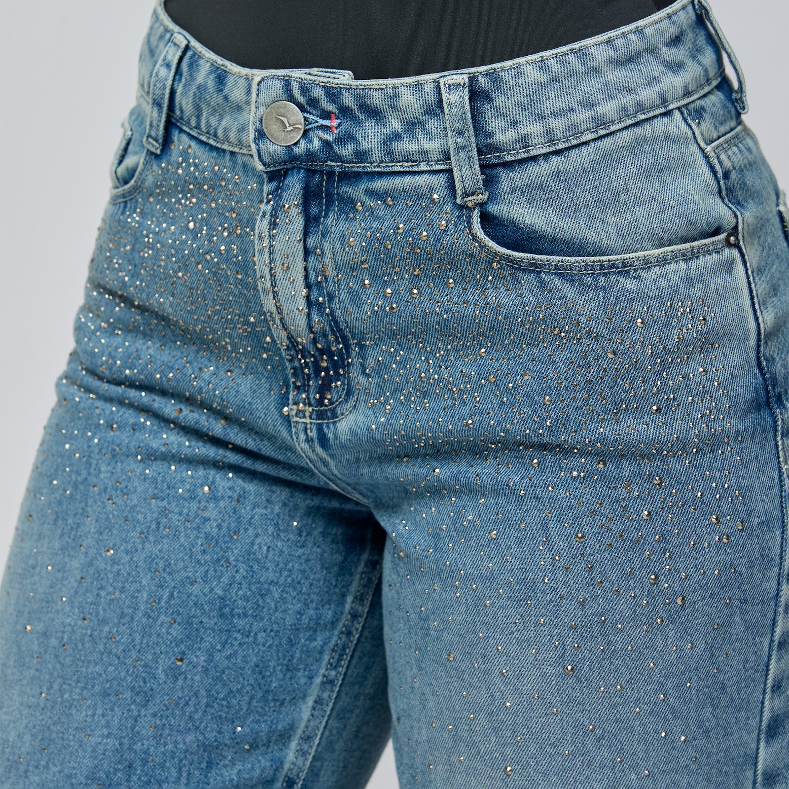 Jean straight tiro alto en denim rígido 100% algodón, color azúl medio - Vista 7