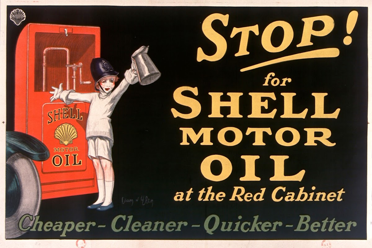 Stop for Shell motor oil at the Red Cabinet 1926