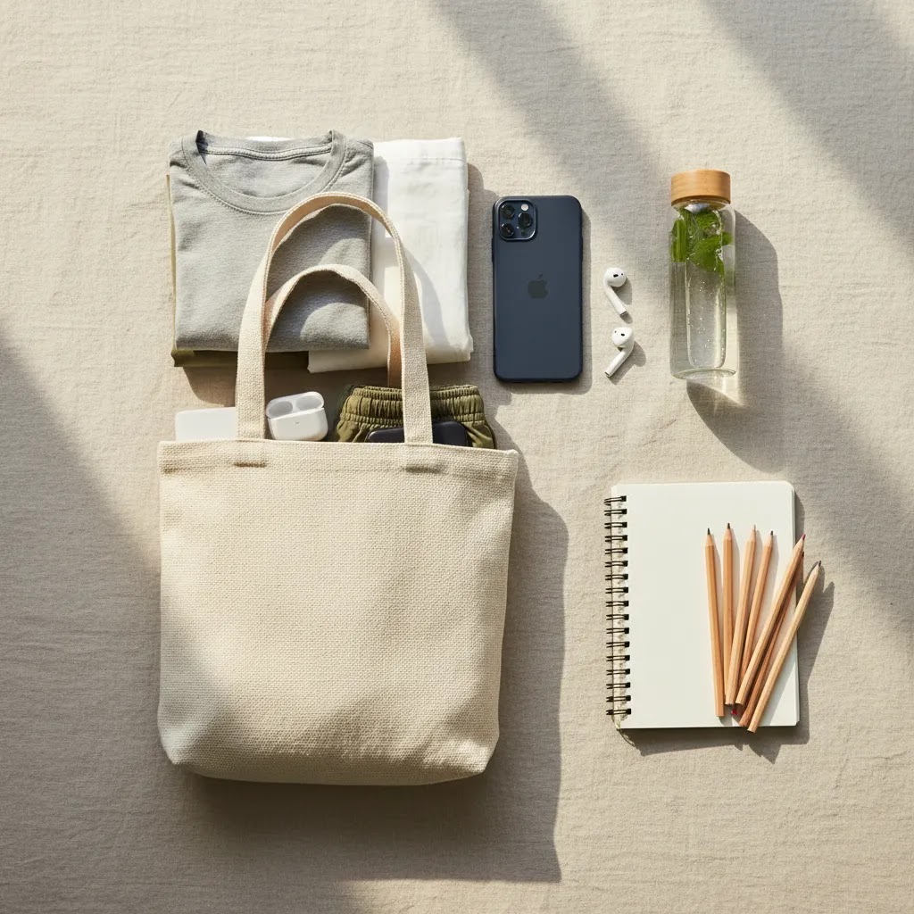 Stress relief activities Singapore essentials including phone, sketchbook, water bottle, and comfortable gear for beginners