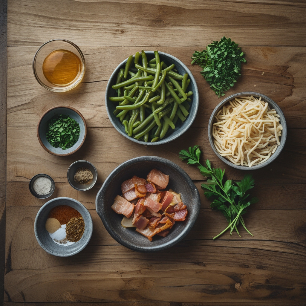 Ingredients for Bacon Loaded Green Bean Casserole Easy Homemade Comfort Food