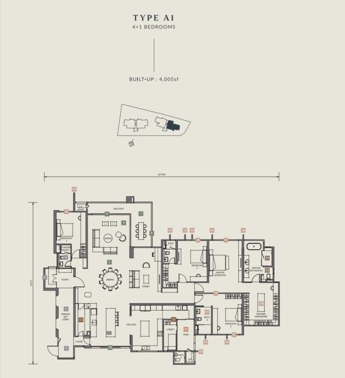 Aetas Seputeh Type A1 floor plan — 3583 sq ft, 4 bedrooms