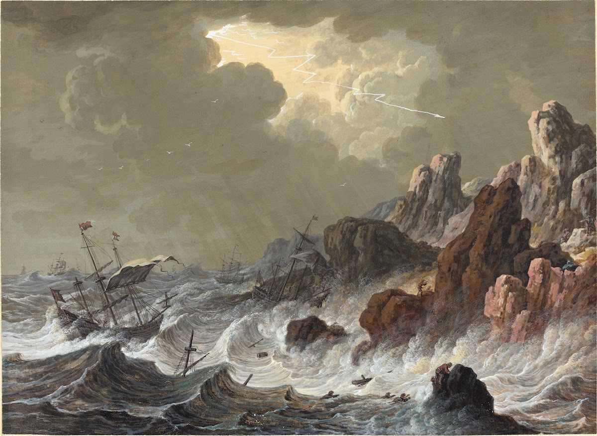 Storm Tossed Ships Wrecked on a Rocky Coast