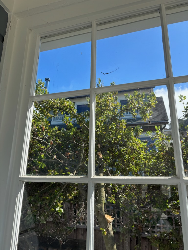 White-painted window sash
