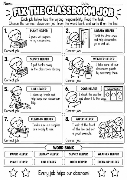 Fix the Classroom Job Worksheet