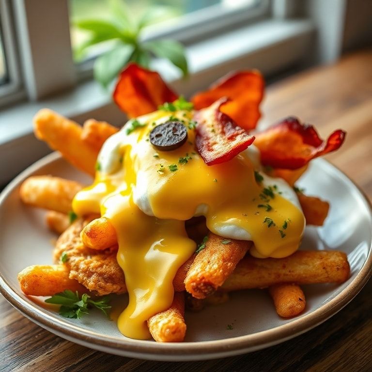 Crispy Breakfast Poutine with Hollandaise and Bacon – Easy & Homemade Breakfast Brunch finished