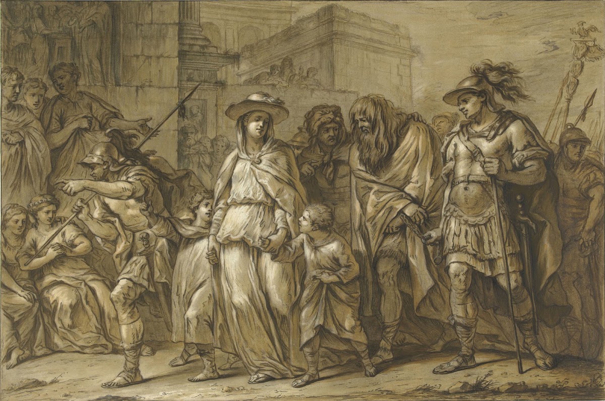 Julius Sabinus en Epponina met hun twee kinderen als gevangenen door Rome gevoer