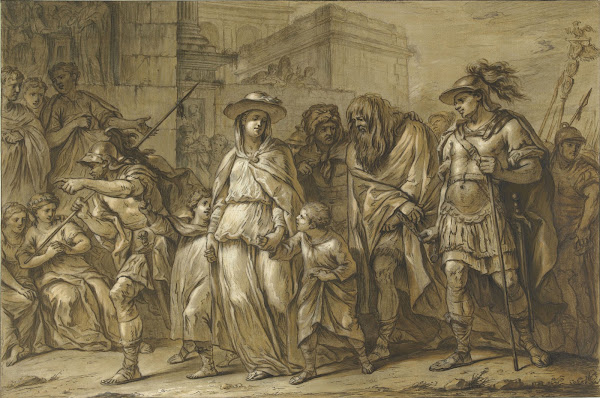 Julius Sabinus en Epponina met hun twee kinderen als gevangenen door Rome gevoer