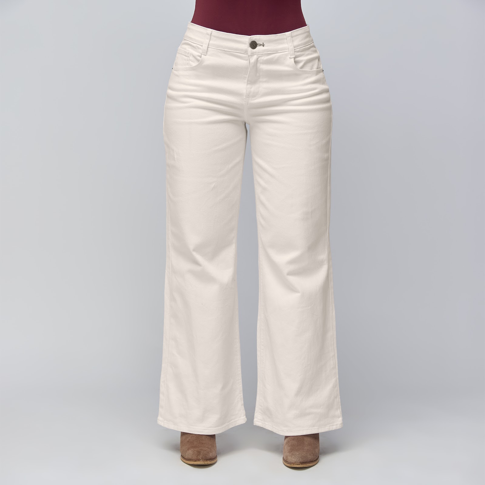 Jean vaquero flare tiro medio en denim licrado, color ivory - Vista 4