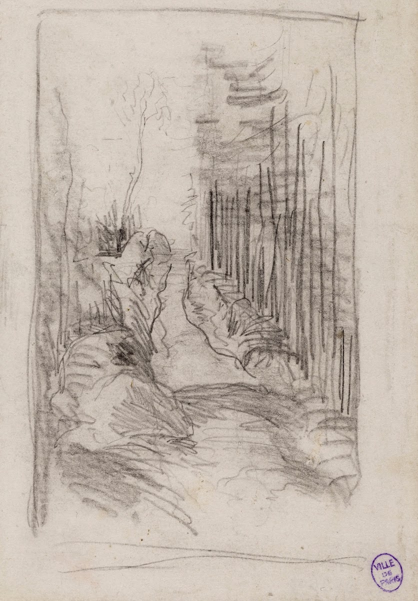 Croquis dune allée en forêt