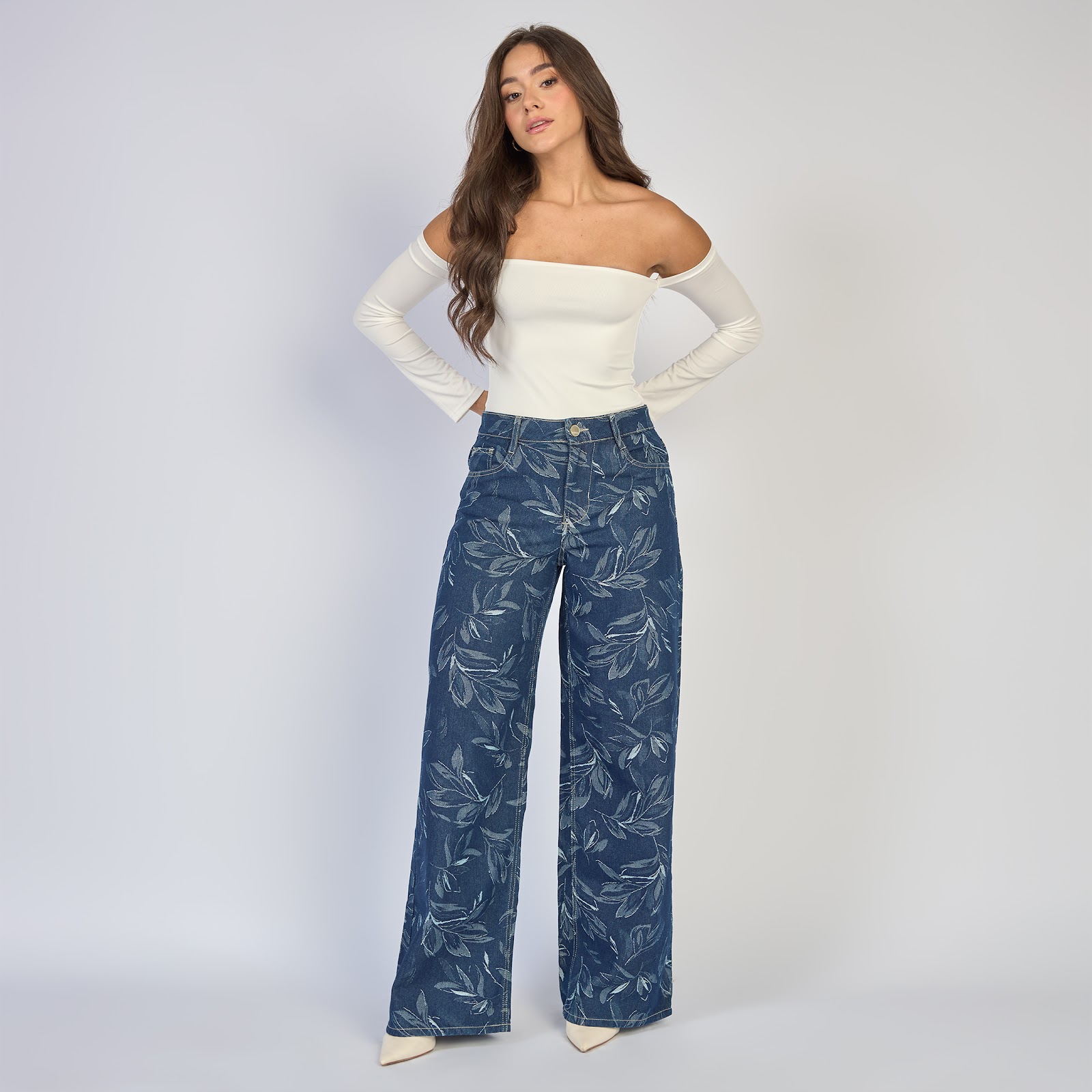 Jean dama wide leg tiro alto rígido, color azul oscuro - Vista 2
