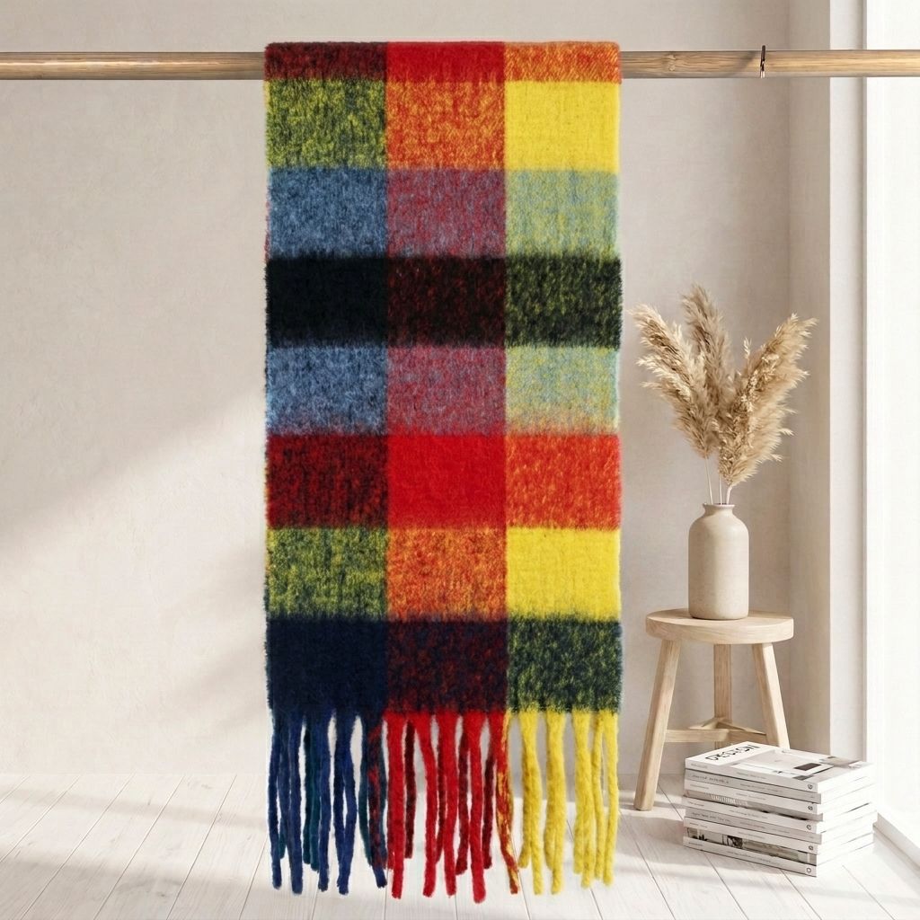 Karierter Schal in Mohair-Optik, warm für Herbst und Winter