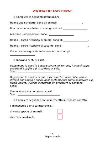 Anteprima della prima pagina: Vertebrati e invertebrati
