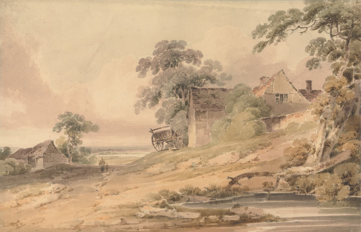 Landscape with Farmhouse Figures and Pond