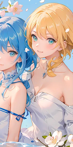 Ai Art, Blue Hair, Flower In Hair, Skirt, Plum Blossom 4K Wallpaper Background