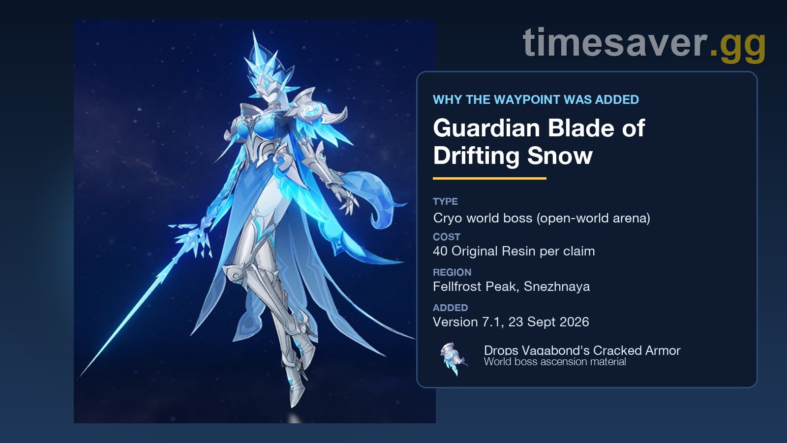Guardian Blade of Drifting Snow, the Cryo world boss added in Version 7.1, and the material it drops
