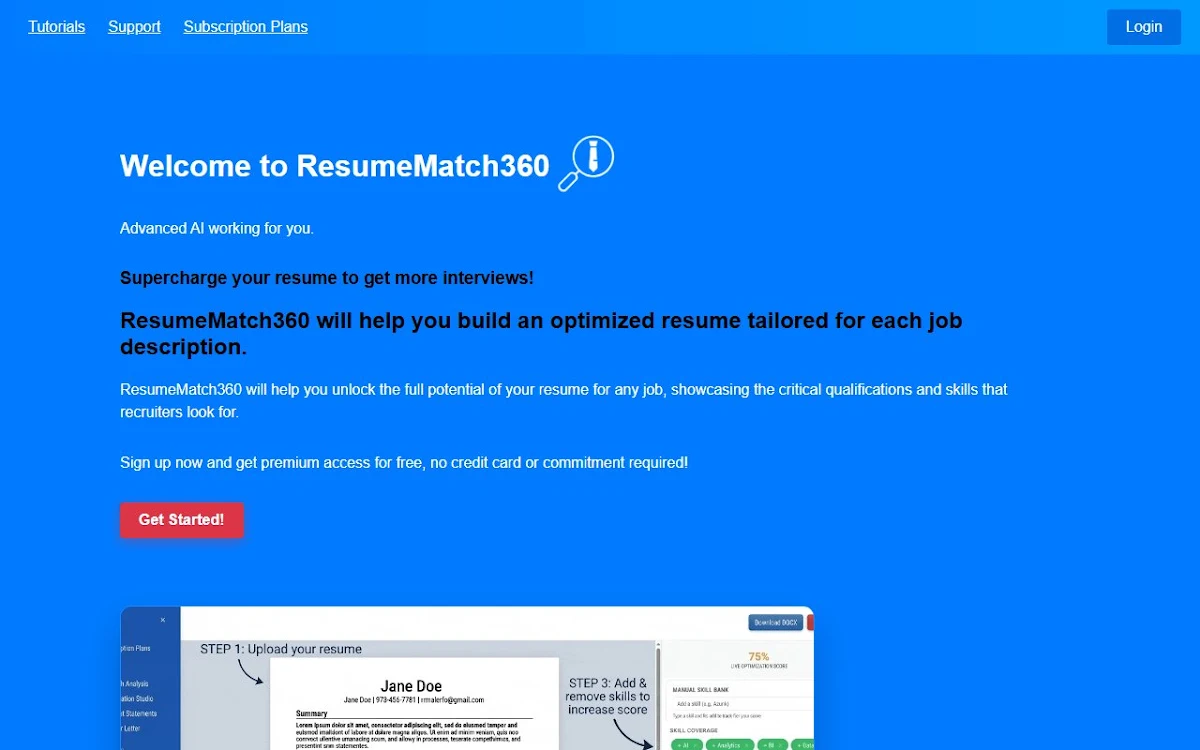 Captura de ResumeMatch360