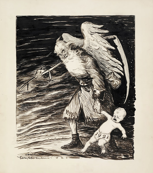 Father Time pulls a baby representing the year 1921 to take his place for the Ne