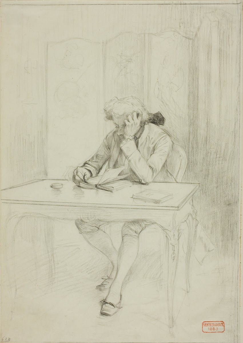 Man in Eighteenth Century Dress Seated at Table and Reading