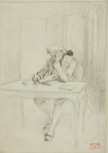 Man in Eighteenth Century Dress Seated at Table and Reading