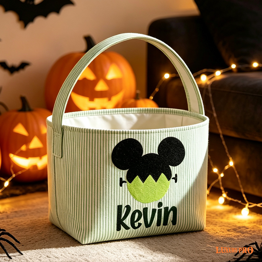 Halloween UV‑printed Striped Tote Basket