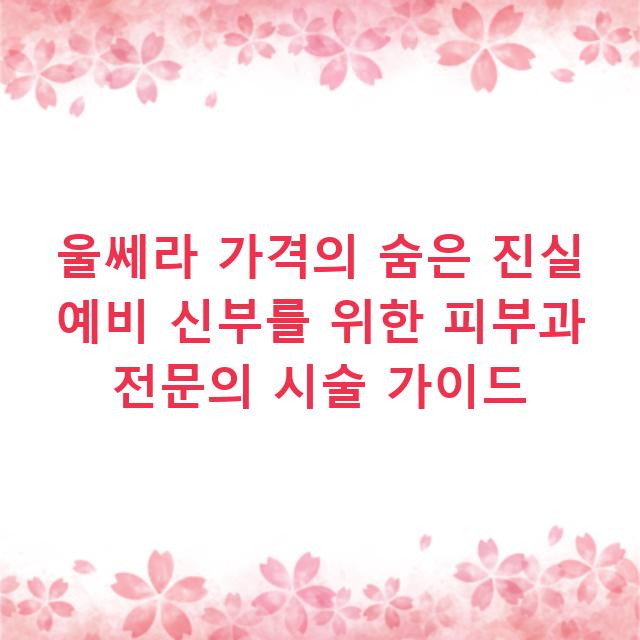 울쎄라 가격의 숨은 진실 예비 신부를 위한 피부과 전문의 시술 가이드