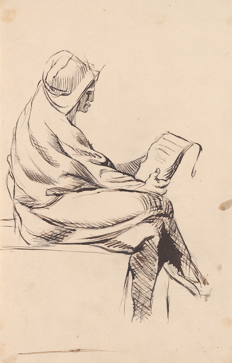 Hooded Man Reading