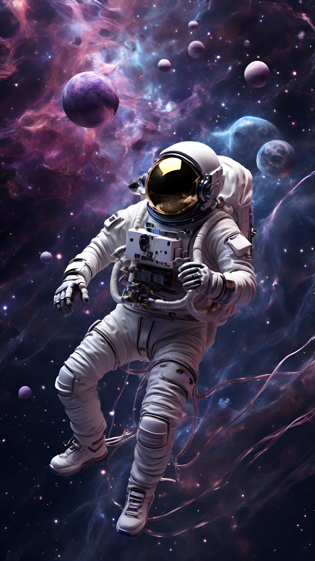 Astronaut Floating Deep Space Colorful Nebula Planets - Free 4K mobile Wallpaper
