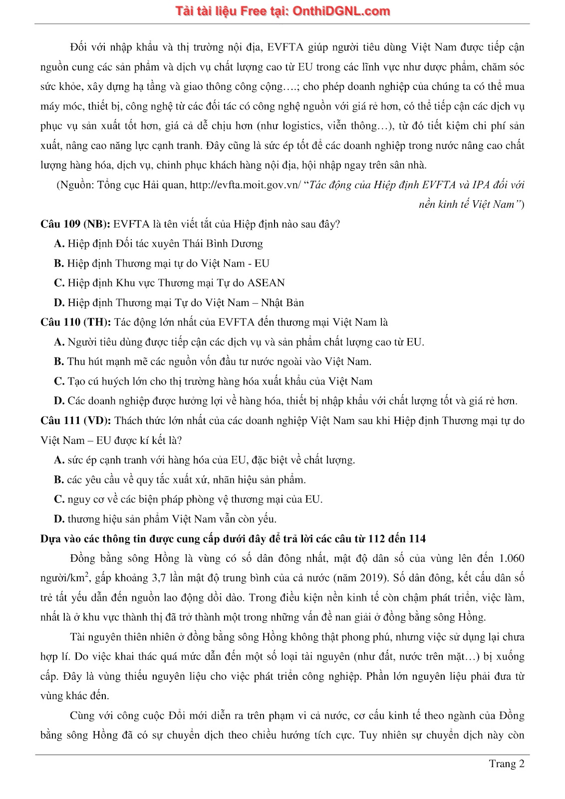 250 bài tập môn Địa Lý - Ôn thi ĐGNL ĐHQG TP HCM Phần 23