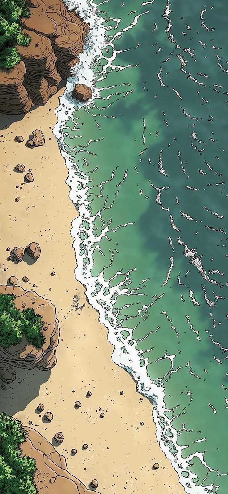Comic Style Ocean Coastline - Comic Book Art Full HD iPhone Wallpaper (1284x2778)