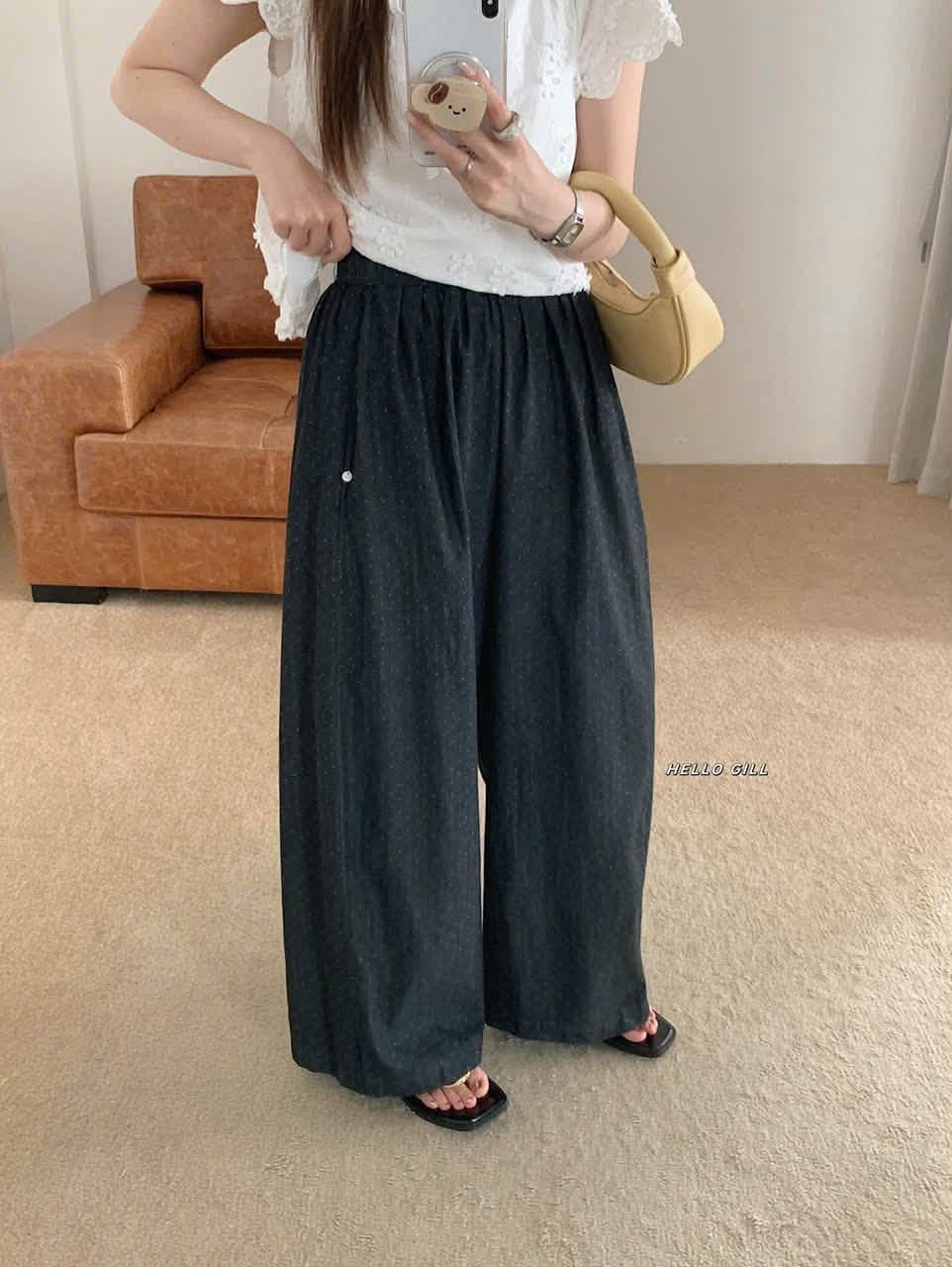 Quần ống rộng jean lưng chun chấm bi XONXEN SHOP 0563