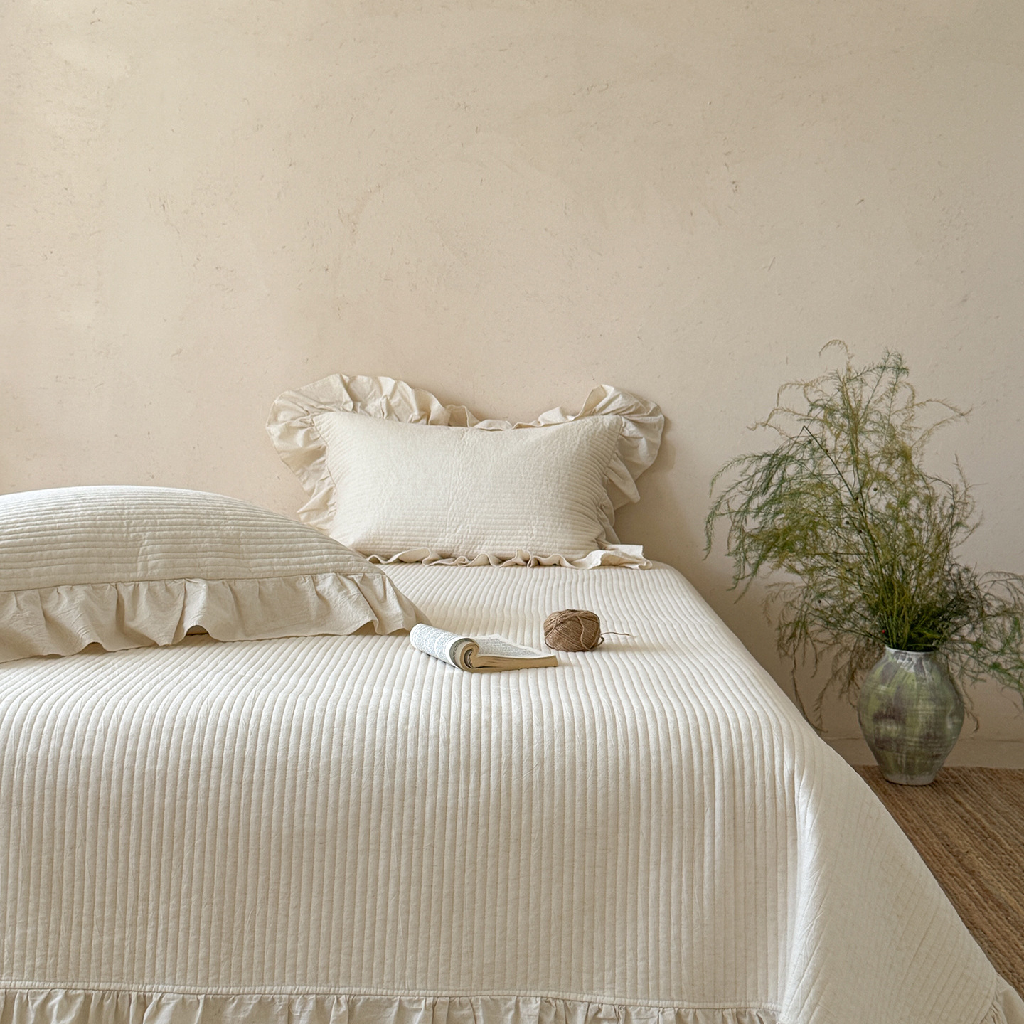 Quilted duvet 3-piece, cotton-linen blend