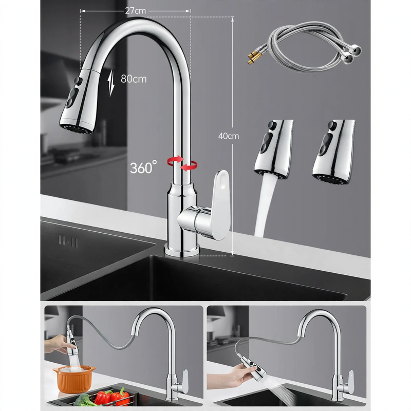 Kitchen faucet with pull-down spout, cold and hot water