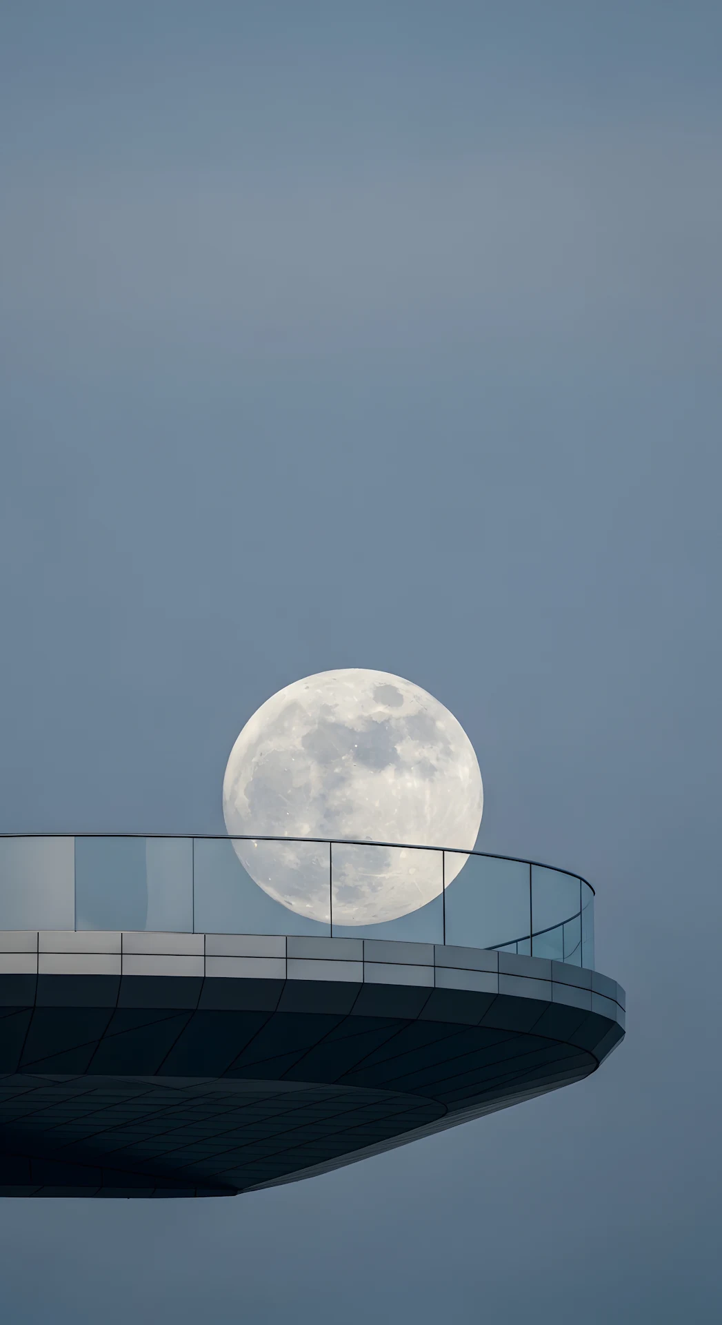 Minimalist View of a Modern Skyscraper Observation Deck Edge Against a Large Full Moon - Free 4K mobile Wallpaper