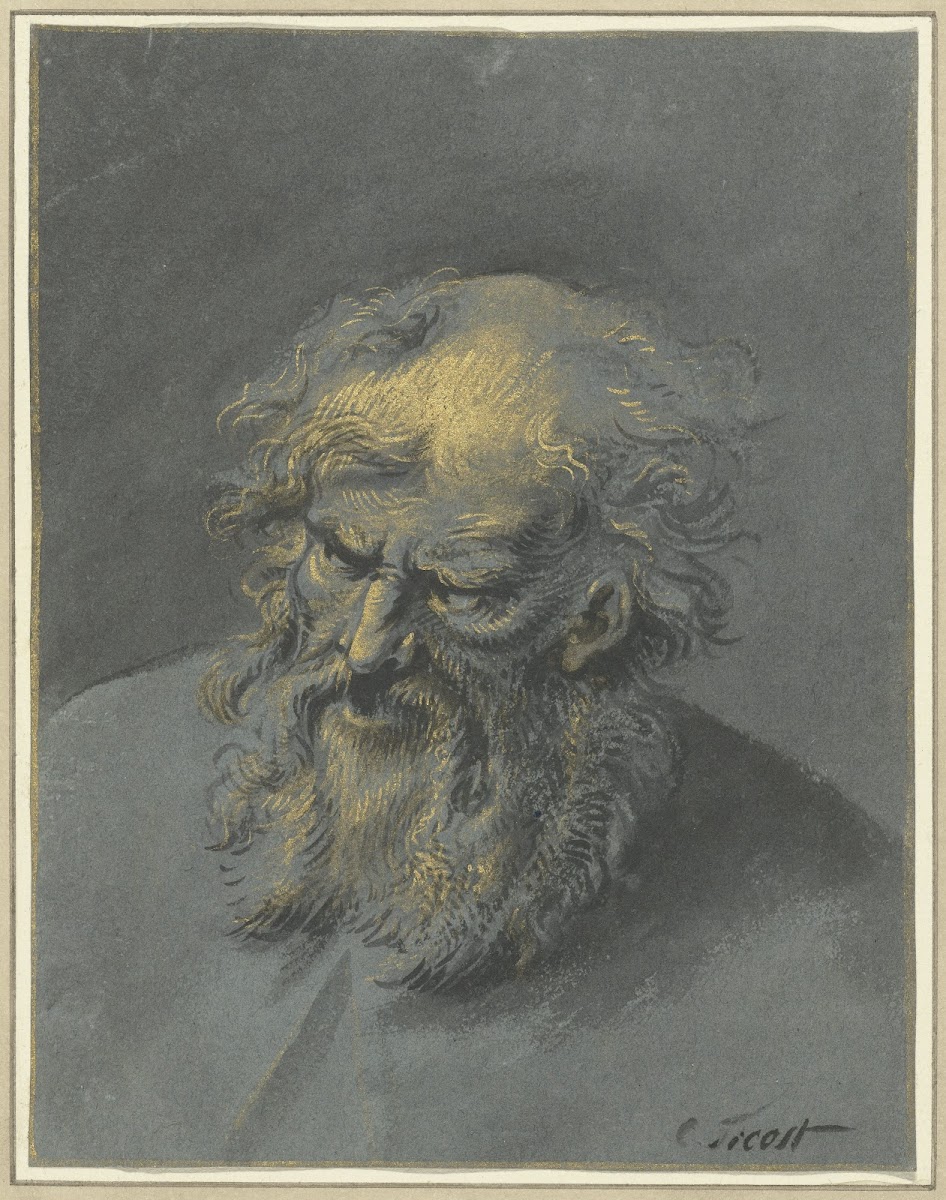 Kop van een oude man met baard een apostel of filosoof 1706 1750