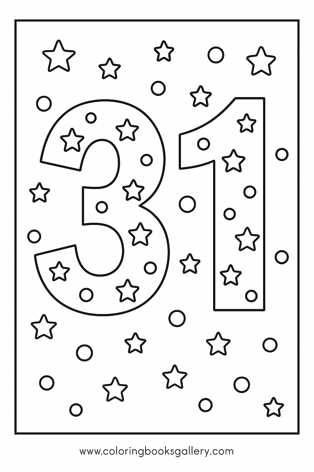 Number 31 Coloring Page for Kids – Simple A4 Printable Line Art – printable coloring page