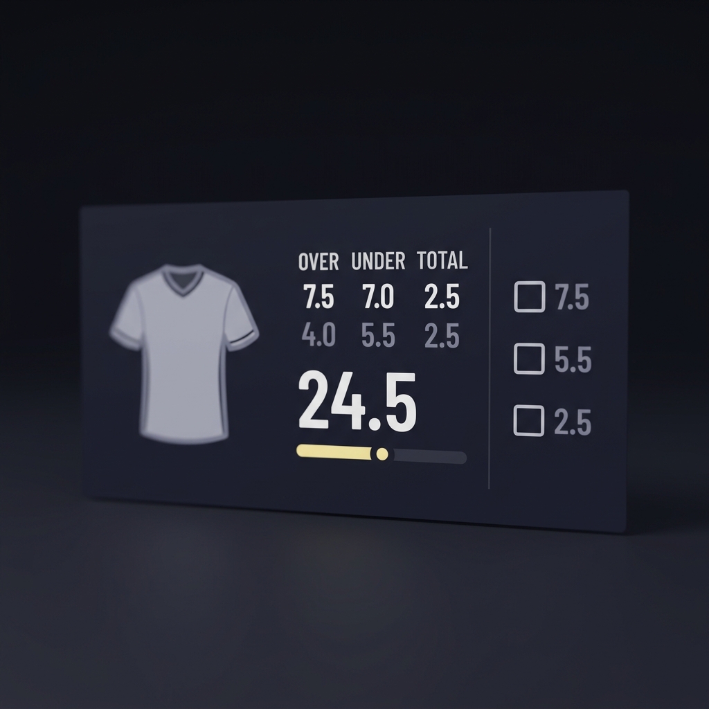 Close up minimal player stat card with over under total highlighted in accent color and a checklist beside it in Funded Plays style Trading Overs vs Unders in Player Props