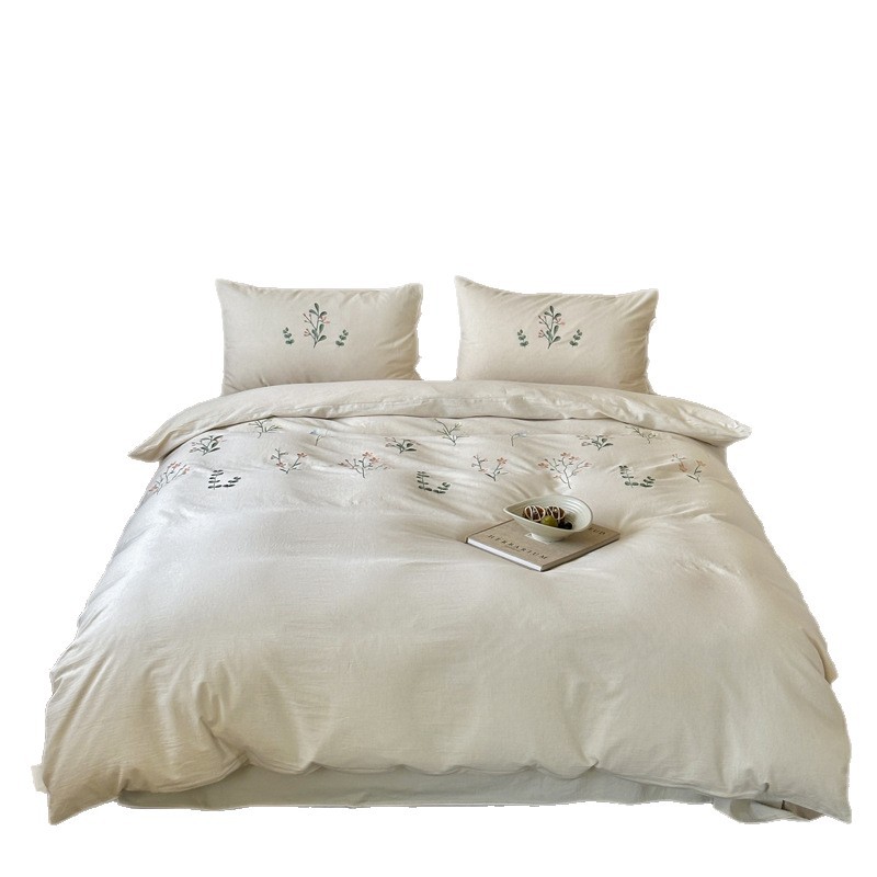 Linen-Cotton Bedding Set, Embroidered, 4-Piece