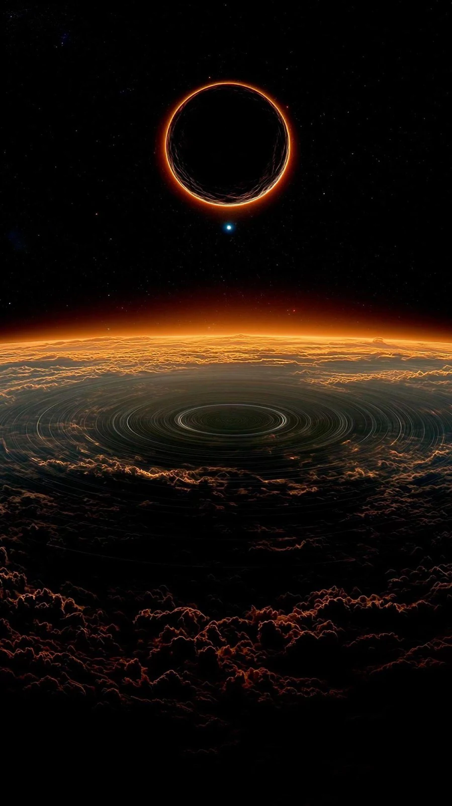 Solar Eclipse Over Swirling Clouds - Sci-Fi Illustration Full HD iPhone Wallpaper (1200x2135)