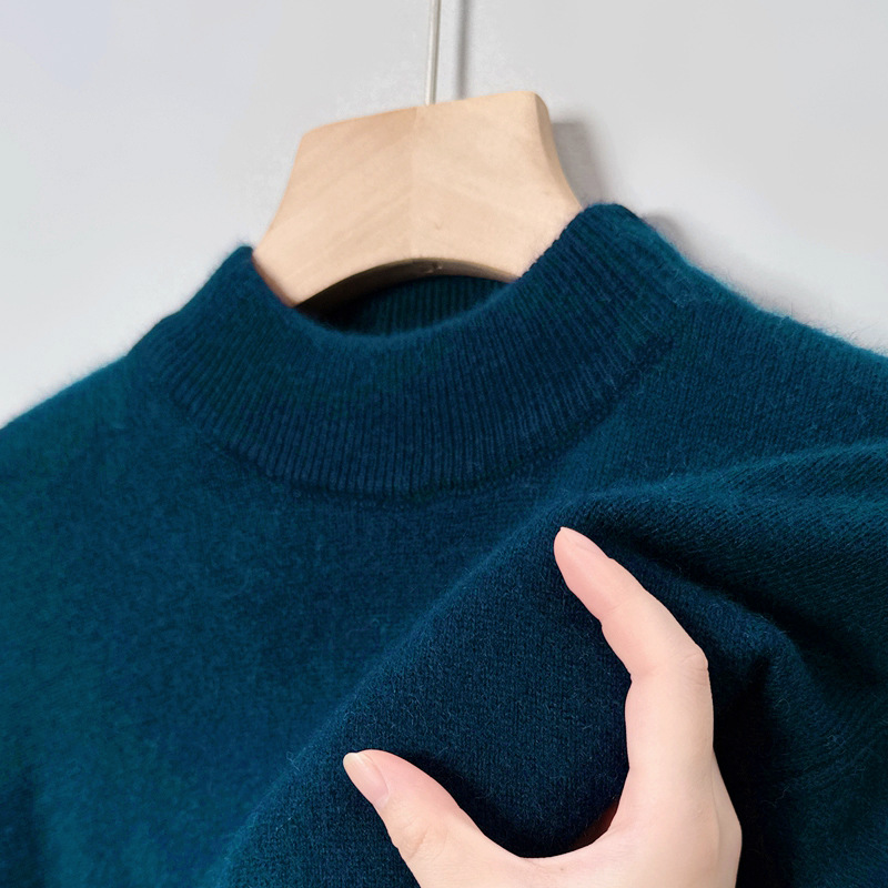 Men's sweater with stand-up collar, solid color, easy care