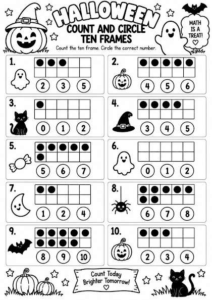 Halloween Count and Circle Ten Frames