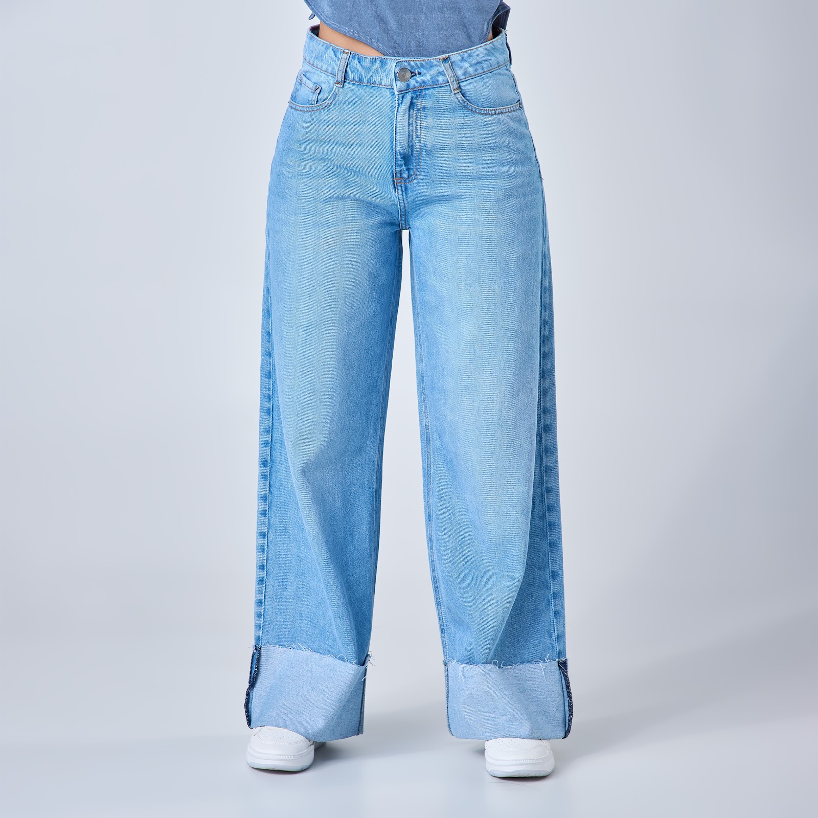 Jean rígido wide leg tiro alto color azul claro - Vista 3