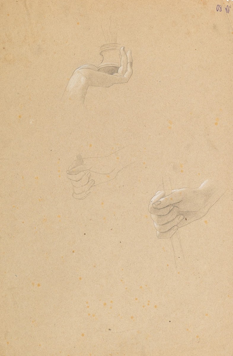Hand studies for the kneeling maenad in the Altar des Dionysos 1886 87