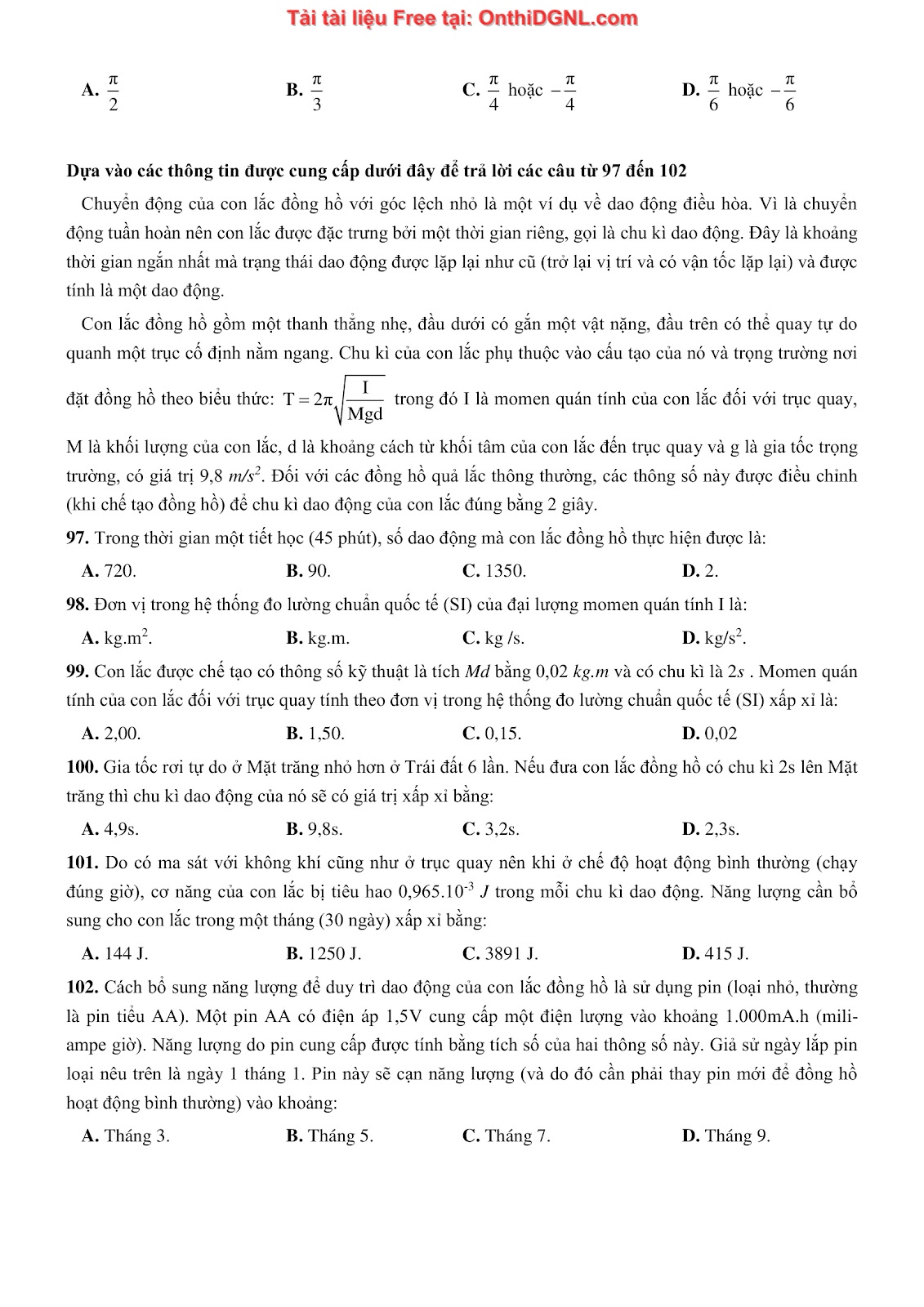300 bài tập môn Vật Lý - Ôn thi ĐGNL ĐHQG TPHCM Phần 7