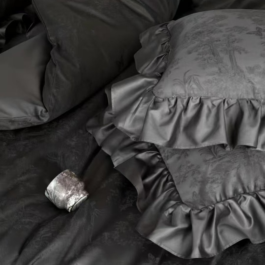 French Cotton Bedding Set with Lace, Long Staple Cotton