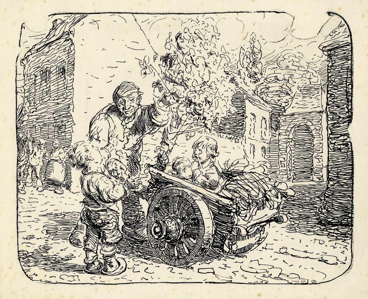 Man met kinderen en kar 1919