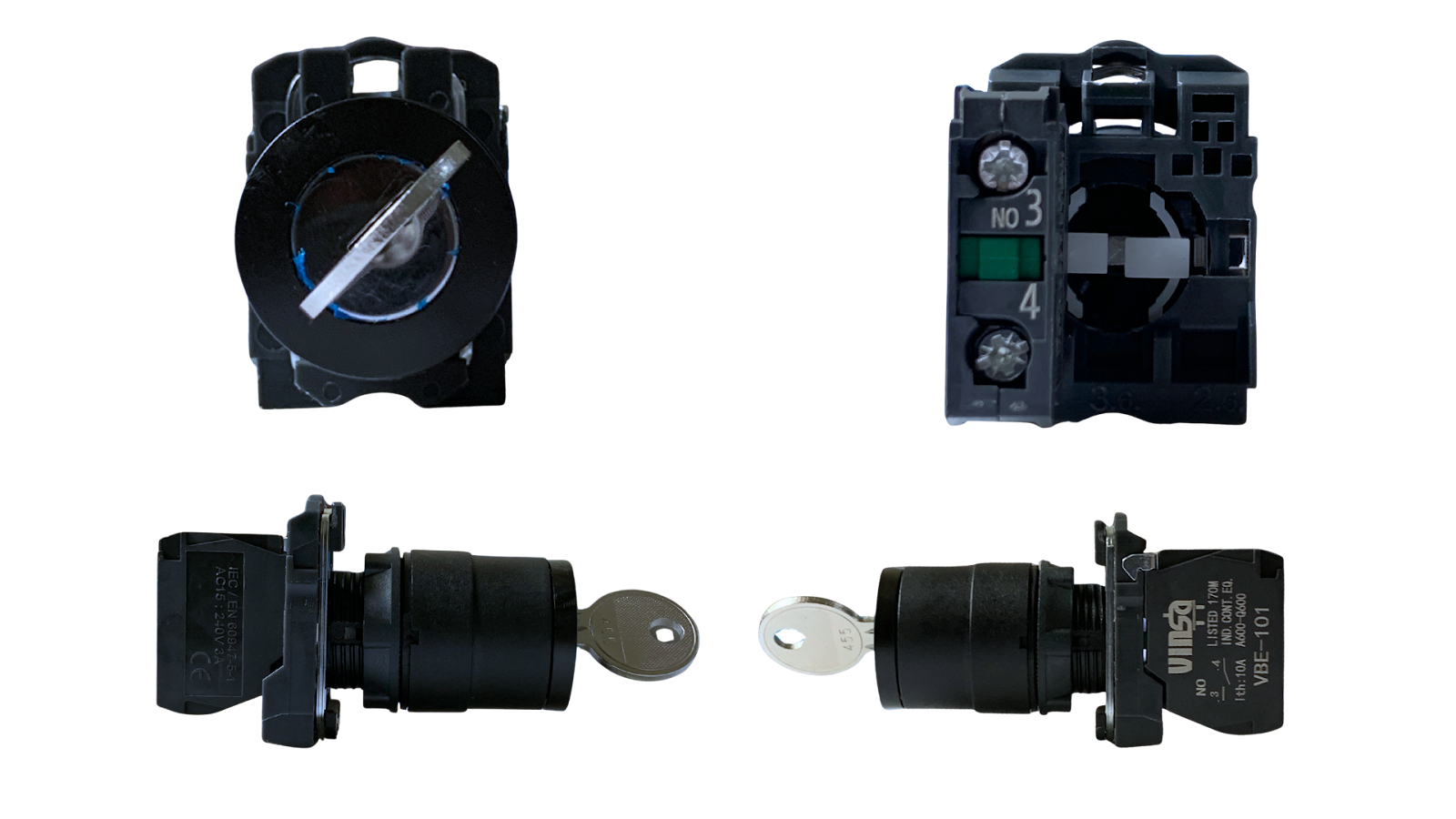 Key Selector Switches 2 Position Spring Return Black 1N/O