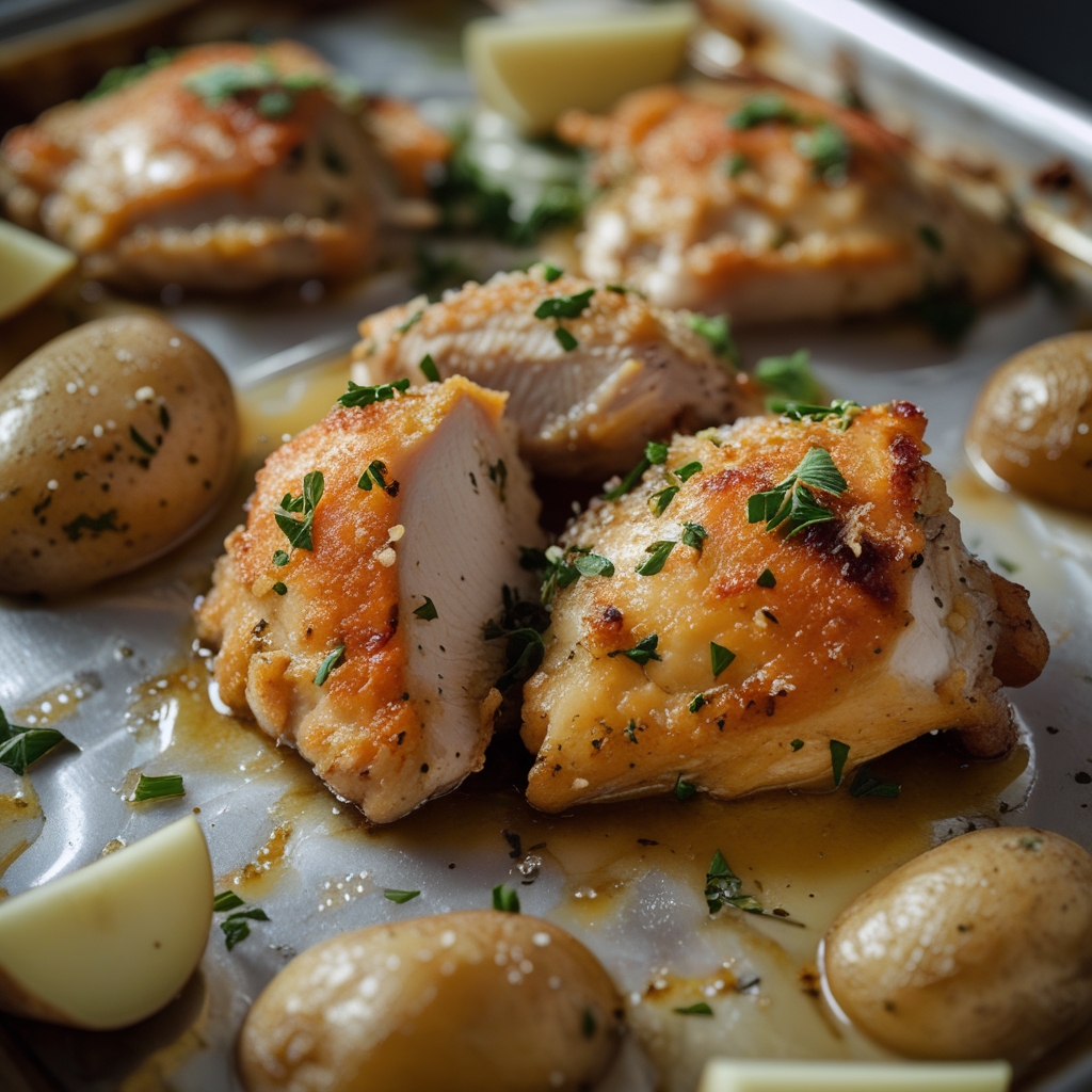 Garlic Parmesan Chicken Thighs and Potatoes Recipe – Easy Crispy Weeknight Dinner finished