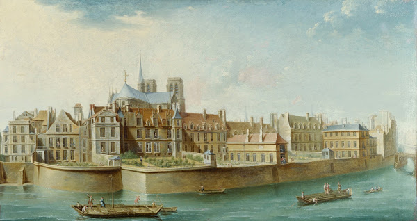 Le Cloître Notre Dame vu de lîle Saint Louis quai dOrléans 1753