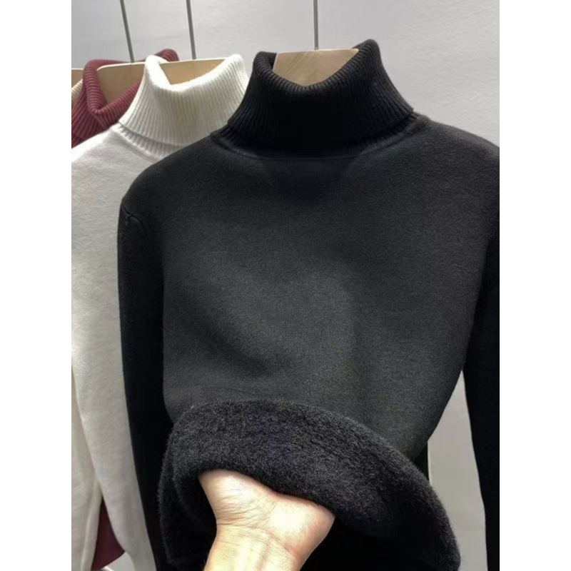 Men's knit sweater with fleece lining and stand-up collar